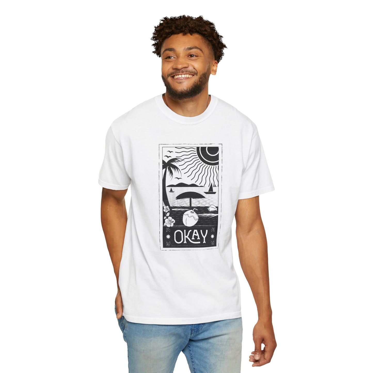 Okay - Unisex Garment-Dyed T-Shirt - Vintage Graphic Tee for Bohemian Style and Art Lovers