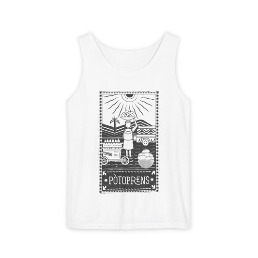Potoprens - Vintage Graphic Tank Top - Unisex Garment-Dyed Tee for Summer Adventures