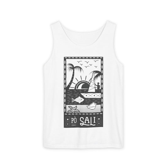 Pòsali - Vintage Graphic Tank Top - Unisex Garment-Dyed Tee for Summer Adventures